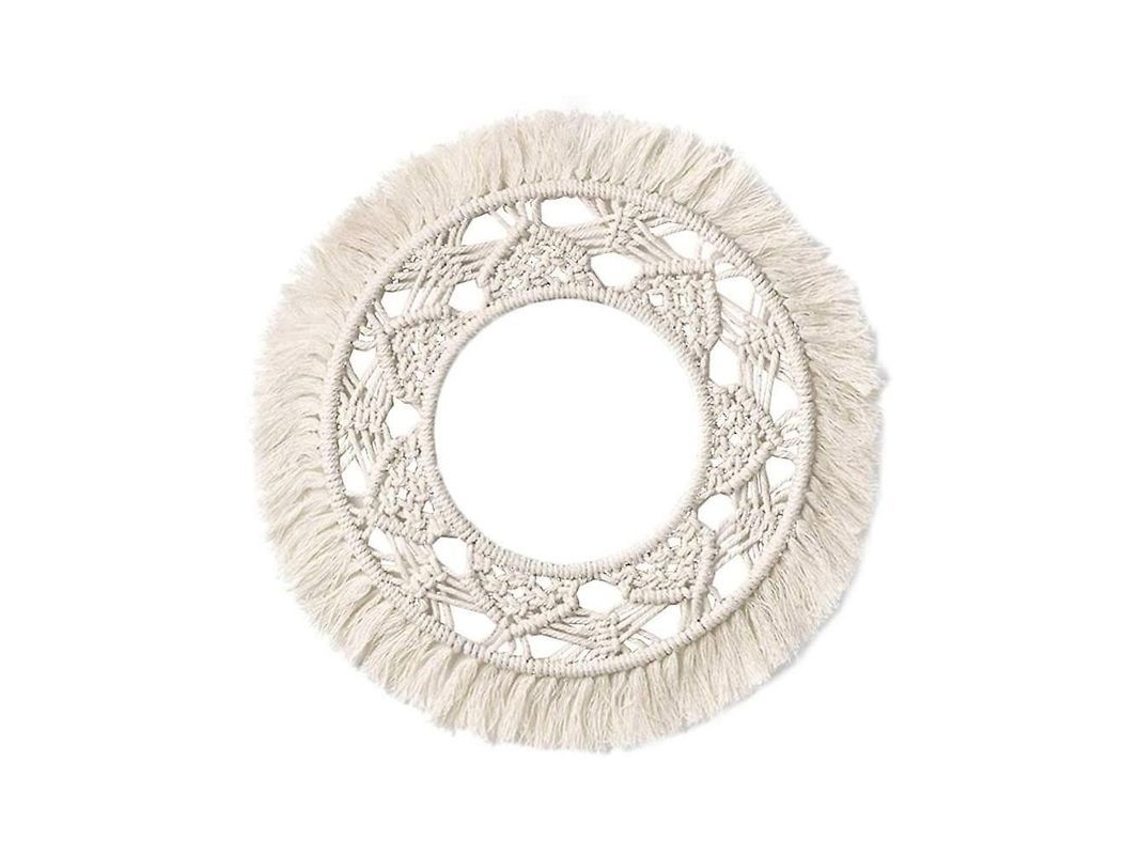Tapiz circular de macramé tejido a mano estilo bohemio con hilo de algodón y flecos, estilo nórdico.