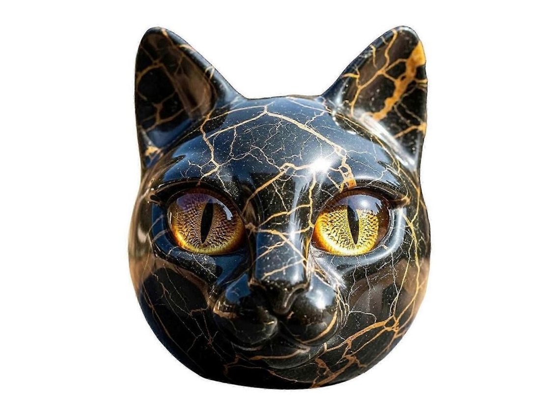Escultura de gato de resina con ojos color ámbar y textura de mármol para decoración y regalo - Negro