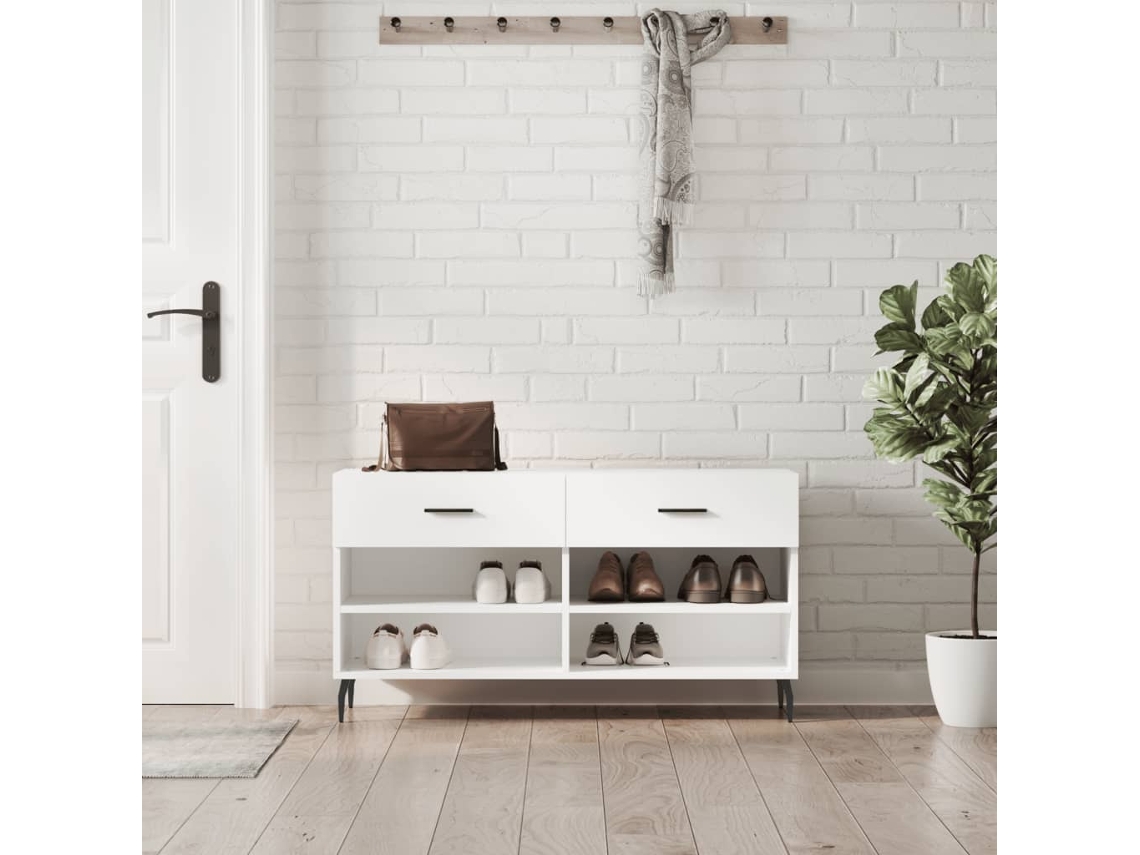 Banco Zapatero Organizador en Derivados de Madera Blanco 102X35X55 Cm