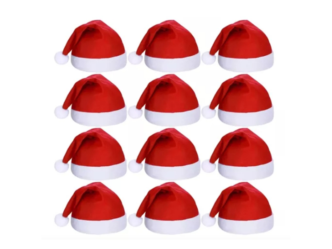 12 Gorros De Papá Noel Unisex Cómodos Para Adultos, Ideales Para Fiestas Navideñas Y Festivales. Color Rojo.