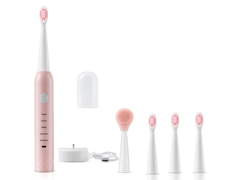 Cepillo de dientes Adulto Eléctrico Recargable Sonic Soft Bristle Usb Face Wash 2 en 1 Rosa