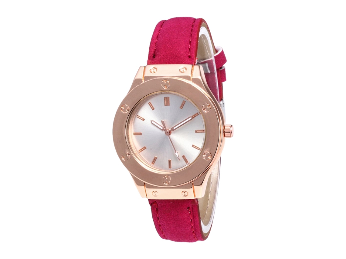 Reloj De Pulsera Unisex De Cuarzo Con Correa De Piel Sintética, Estilo Moderno, Rosa Y Rojo.