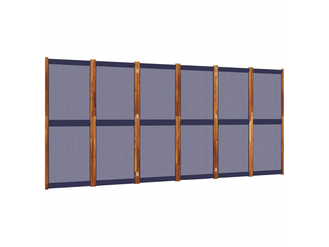 Biombo separador de ambientes, 6 paneles, 420 x 180 cm, Textilene azul y madera, Dec031071