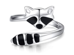 (oro Blanco) Elegante Anillo De Plata De Ley 925 Con Diseño De Mapache, Estilo Europeo Y Americano, Con Tamaño Ajustable - Un Accesorio Adorable