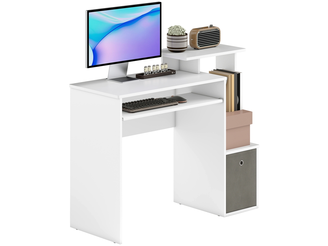 Estantes Para Escritorio Multimedia , Cesta Para Teclado De Tablet, Tablero De Partículas Gris Y Blanco.