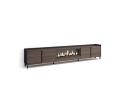 Mueble Tv, Televisión, 315x35x61cm, Para Tv Hasta 80", Chimenea Eléctrica Xxl, Diseño Industrial, Roble Oscuro Y Negro