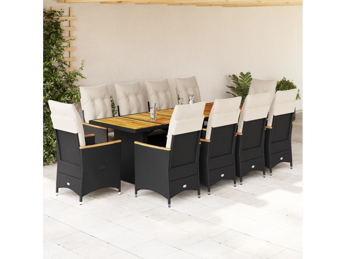 Conjunto de bistró de jardín de 11 piezas con cojines de mimbre negros de Dkd Home Decor