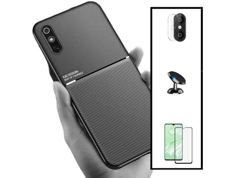 Kit Funda Magnetic Lux, 5D Full Cover, Protector de Cámara Trasera y Soporte Magnético de Coche Xiaomi Redmi 9A Sport PHONECARE Negro