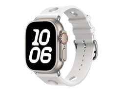 Bracelete Para Apple Watch 46/49/45/44mm - Silicone Preta Com Furos Para Fivela E Textura Escada Branca