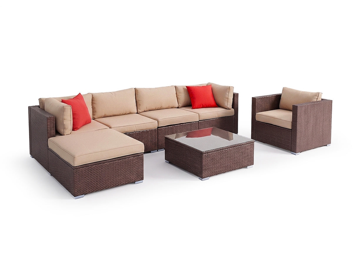 Sofa De Exterior Karl En Ratan Pe, 7 Piezas. Muebles De Jardin Y Terraza, 256, Ratan Marron