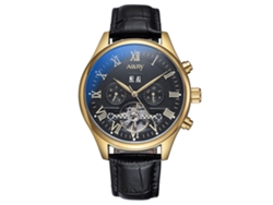 Reloj De Pulsera Hombre Nary Elegante Empresarial Impermeable Correa Negra Caja Dorada