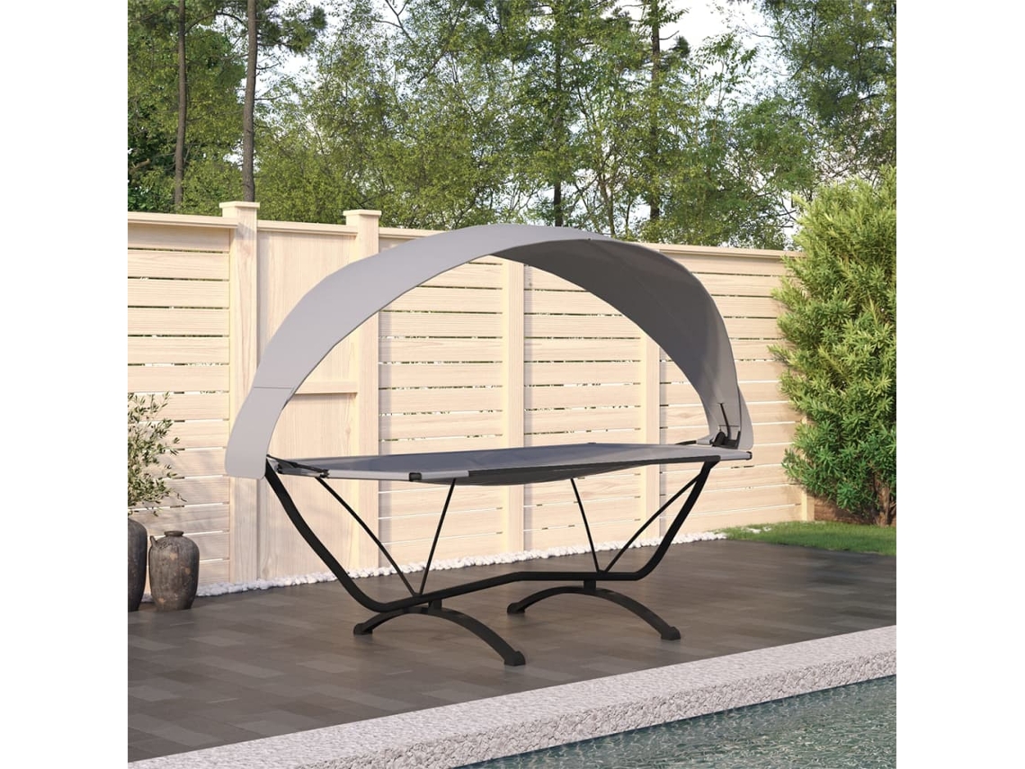Tumbonasilla De Jardín Con Dosel De Acero Y Tela Oxford Gris Wsd16600