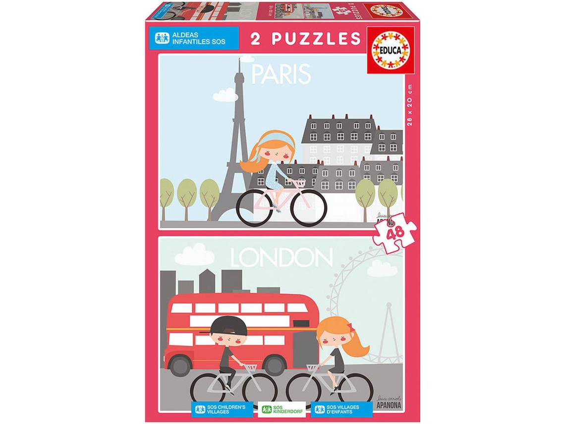 Puzzle EDUCA Educa SOS 2x48 Paris y Londres (Edad Mínima: 4 Años - 96 Piezas)