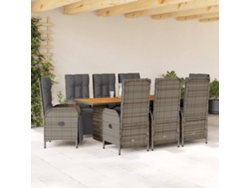 Conjunto de comedor de jardín DKD Home Decor de 9 piezas con cojines, ratán gris