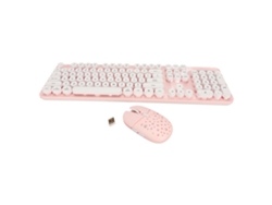 Teclado Y Ratón Inalámbricos Retro De 2,4 Ghz Con Teclas Redondas Y Teclado Numérico, Color Rosa.