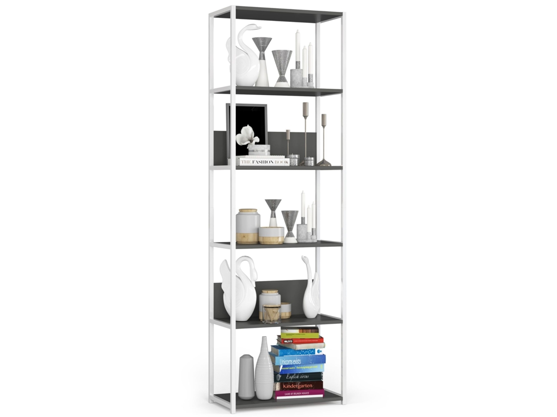 Estantería Loft 60 Cm Akord Metálica Blanco Con 6 Estantes En Gris 60x32x191 Cm