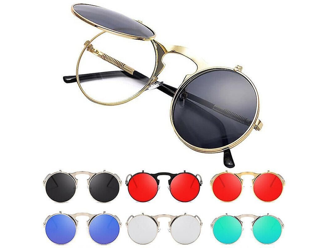 Gafas De Sol Steampunk Retro Plegables Unisex Metal Redondas Uv400 Plata Y Gris Plata Y Gris
