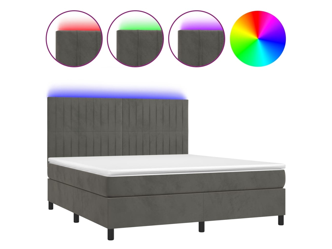 Maison Exclusive - Cama Box Spring Colchón Y Led Terciopelo Gris Oscuro 180x200 Cm