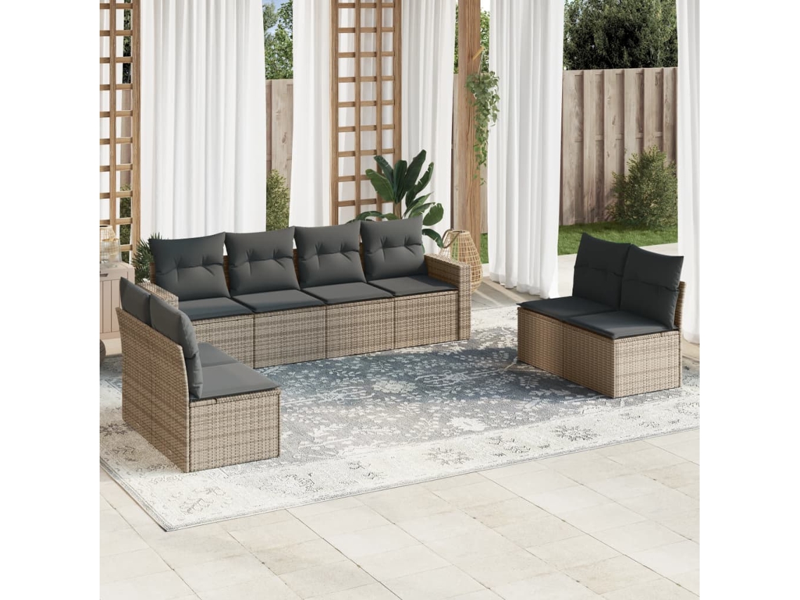 Conjunto de sofá de jardín de 8 piezas con cojines, ratán gris, DKD Home Decor