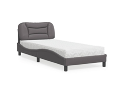 Cama Con Colchón Cuero Sintético Gris 80x200 Cm