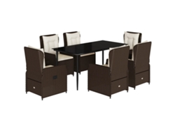 Conjunto 7 comedor de jardín VIDAXL con cojines ratán sintético marrón