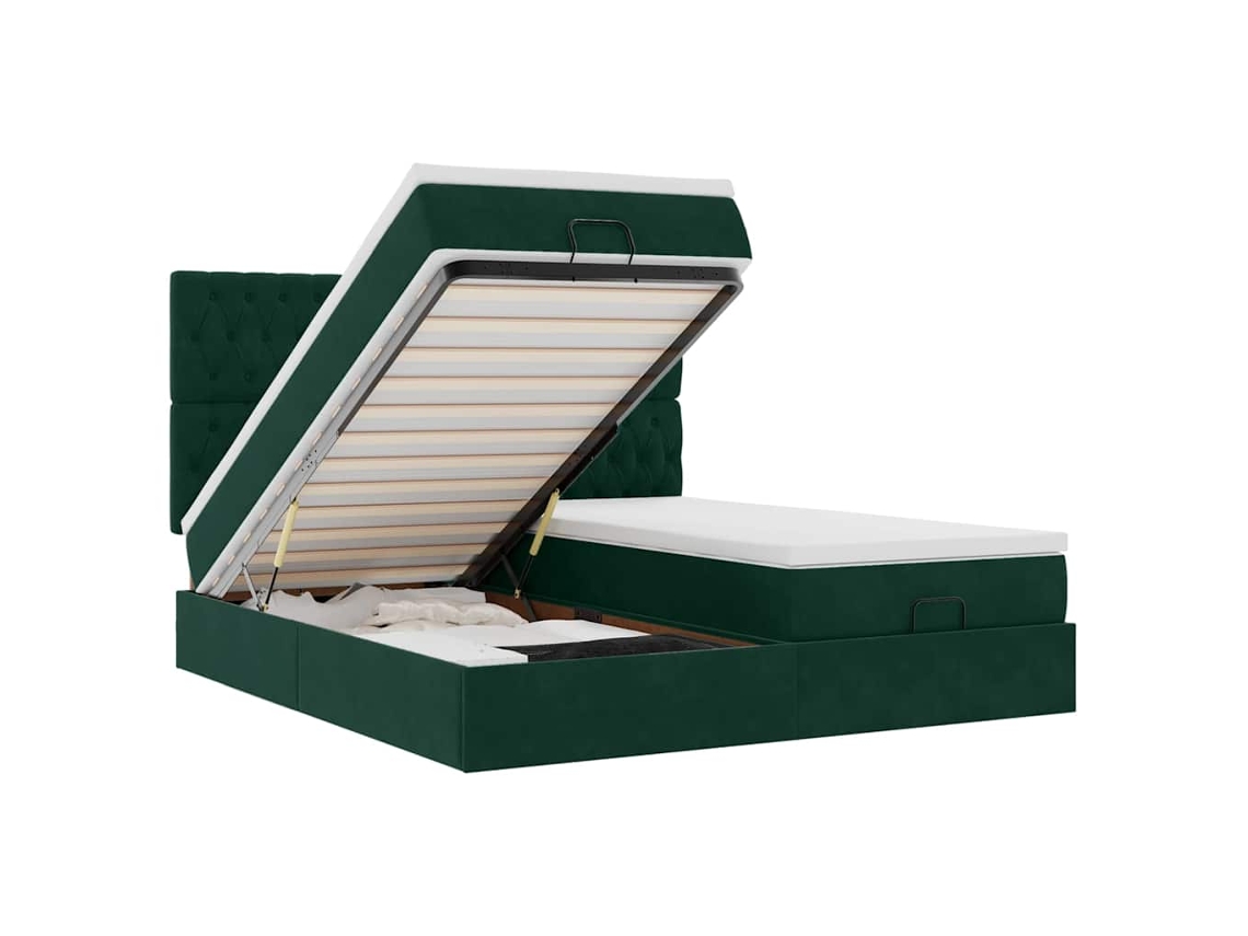 Maison Exclusive - Estructura De Cama Otomana Colchones Terciopelo Verde Oscuro