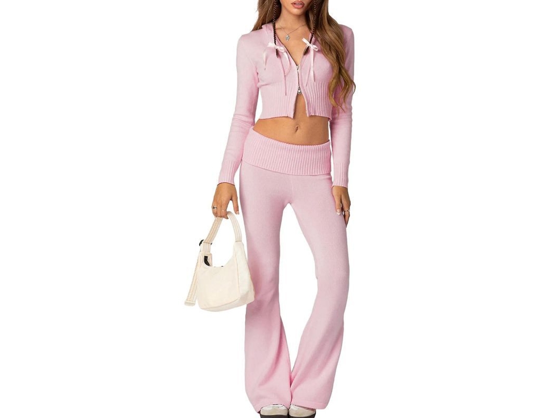 2026-conjunto De Dos Piezas Para Mujer Navideño Y2k: Sudadera Corta Con Cremallera Y Pantalones De Franela Con Capucha Manga Larga