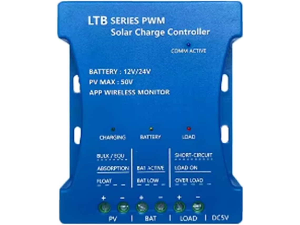 Controlador De Carga Solar Pwm De 20 V Con Control Remoto Bluetooth, Aplicación Móvil Y Salida Usb De 10 A.