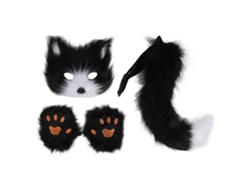 Set Fox Cara Guantes Cola Peluche Suave Faux Fur Accesorios Disfraz Cosplay Mujeres Niñas Negro Blanco
