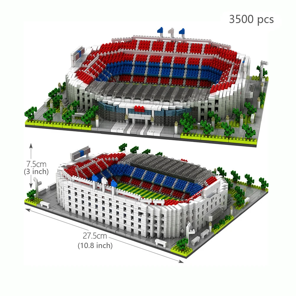 Maqueta del estadio de fútbol Camp Nou, juego de bloques de construcción en miniatura, apto para niños y adultos.