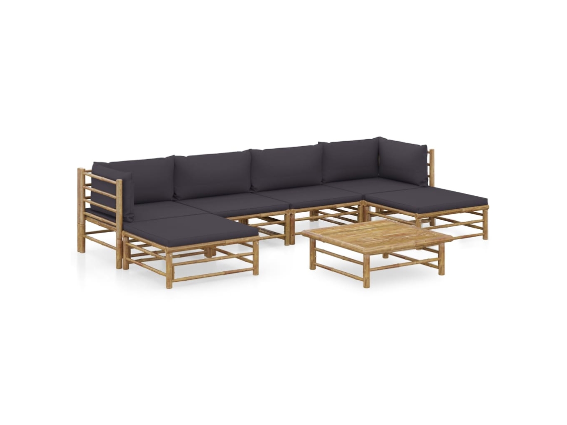 Conjunto de jardín de bambú de 7 unidades con cojines gris oscuro de DKD Home Decor