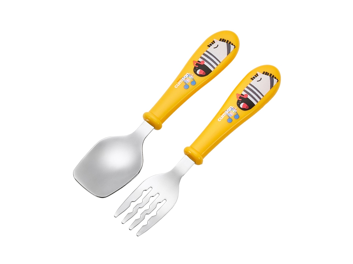 Set de Cubiertos Infantiles de 18 cm en Acero Inoxidable con Funda. Amarillo CUITISAN