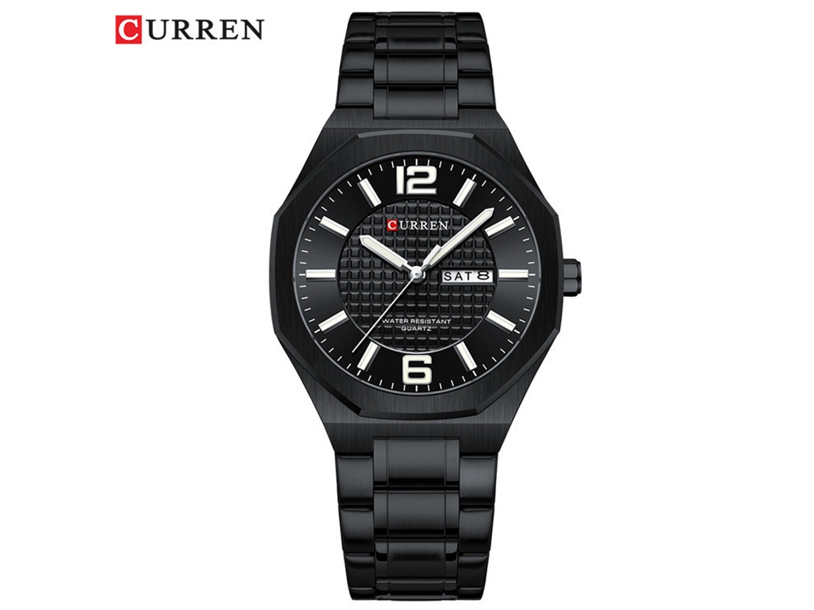 (negro) Reloj De Cuarzo Sencillo E Impermeable Con Correa De Acero Inoxidable, Fecha, Estilo Casual De Negocios, Forma Octogonal