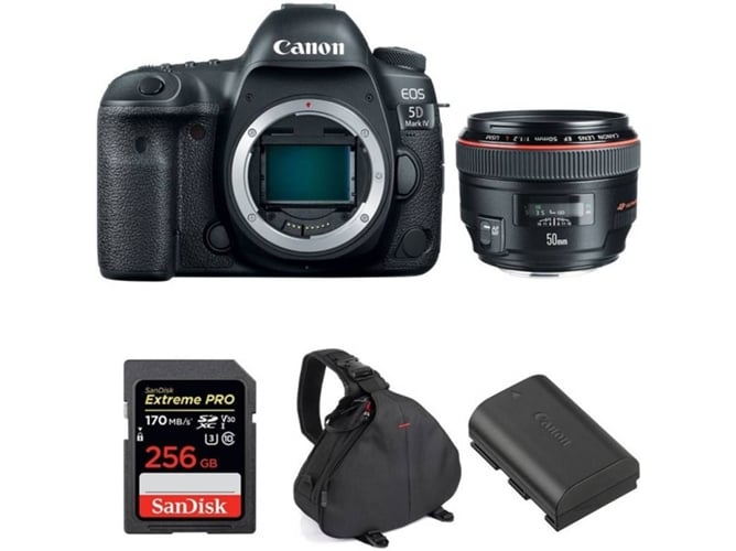Kit Cámara Reflex CANON EOS 5D Mark IV + EF 50mm f/1.2L USM + SanDisk 256 GB + Batería + Bolsa (Full-Frame)