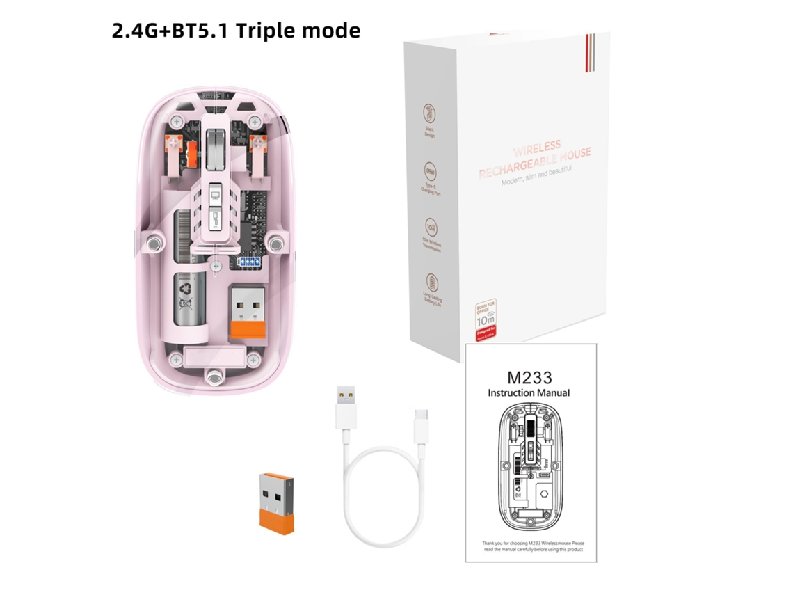 Ratón inalámbrico magnético silencioso con Bluetooth de tres modos Yuysan para teléfono móvil, tableta y portátil, universal, color rosa