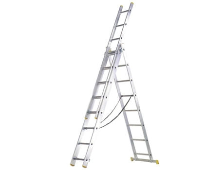 Escalera aluminio 3 tramos 10+10+10 peldaños.plegable, telescópica, antideslizante, resistente.