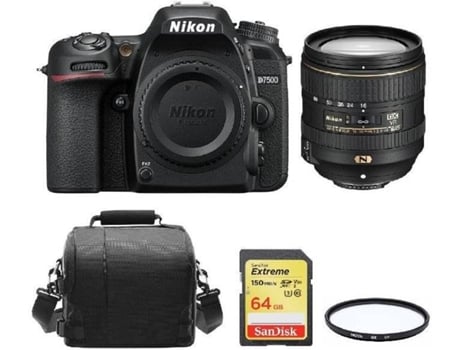 Kit Cámara Réflex NIKON D7500 + AF-S DX 16-80MM F2.8-4E ED VR + Tarjeta SD de 64GB + Funda para cámara + Filtro HOYA UX UV 72mm