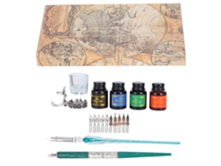 Kit de pluma de inmersión de 24 x 13,5 x 4,3 cm, puntas redondas y planas con soporte para tinta para caligrafía y dibujo.