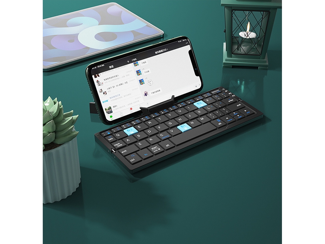 (gris Oscuro) Mini Teclado Bluetooth Plegable Recargable Con Soporte, Teclado Inalámbrico Estándar Con Soporte