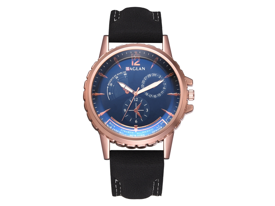 Reloj De Cuarzo Para Hombres Con Correa De Pu Estilo Casual Y Elegante De Negocios Negro+azul
