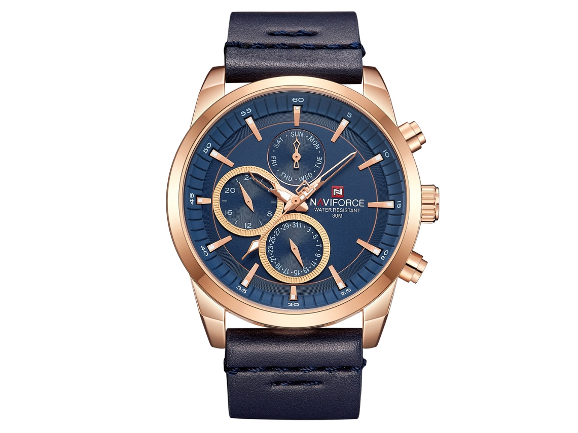 Reloj De Pulsera Naviforce Para Hombre, Resistente Al Agua Hasta 30 M, Con Correa De Pu De Estilo Lujoso.