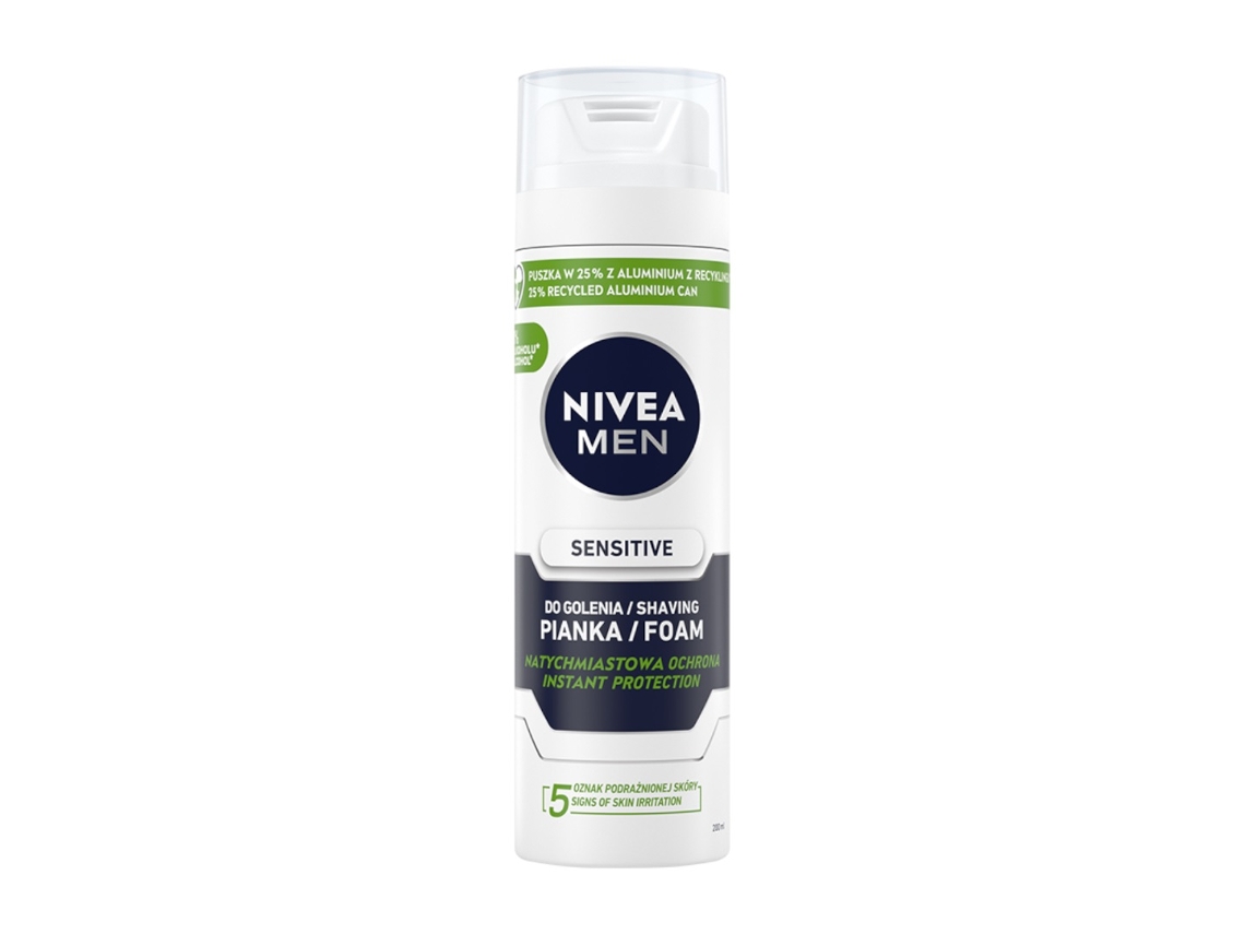Espuma de afeitar Nivea para hombre para piel sensible, 200 ml, fórmula suave y calmante