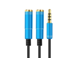 Divisor De Audio De 3,5 Mm Macho A 2 Hembras Con Micrófono, Cable De Extensión Auxiliar De 30 Cm, Negro Y Azul.