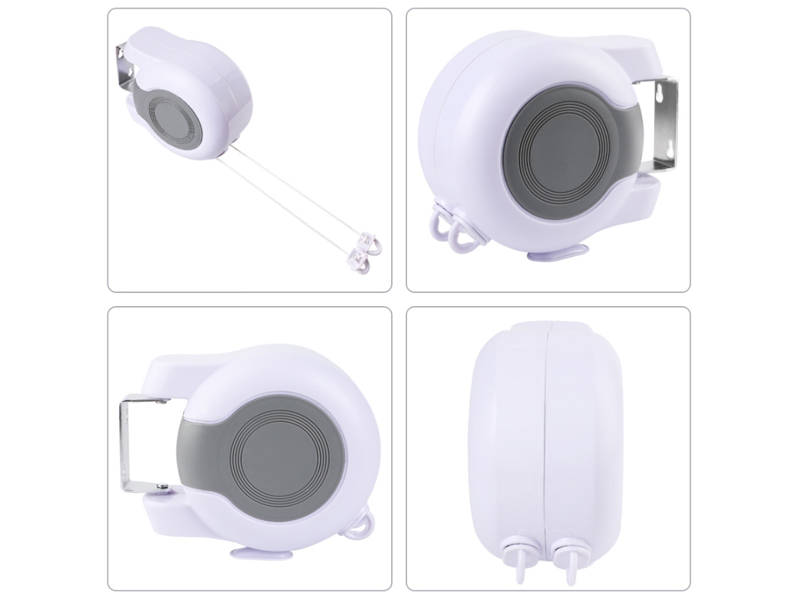 Tendedero retráctil doble para ropa de interior y exterior ELISEFASHION con cable retráctil duradero de 30 m, blanco y gris