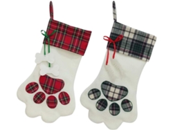 Calcetines navideños para mascotas (2 unidades, 45 x 20 cm), diseño de patas de perro, color rojo y azul