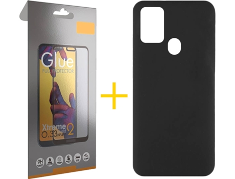 Funda y Protector de Vidrio Full 1x Samsung Galaxy A21s SKYHE Silicona Líquida Negro