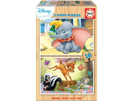 Puzzle EDUCA 2x Super Puzzle de Madera 16 Disney Dumbo (Edad Mínima: 3 Años - 32 Piezas)