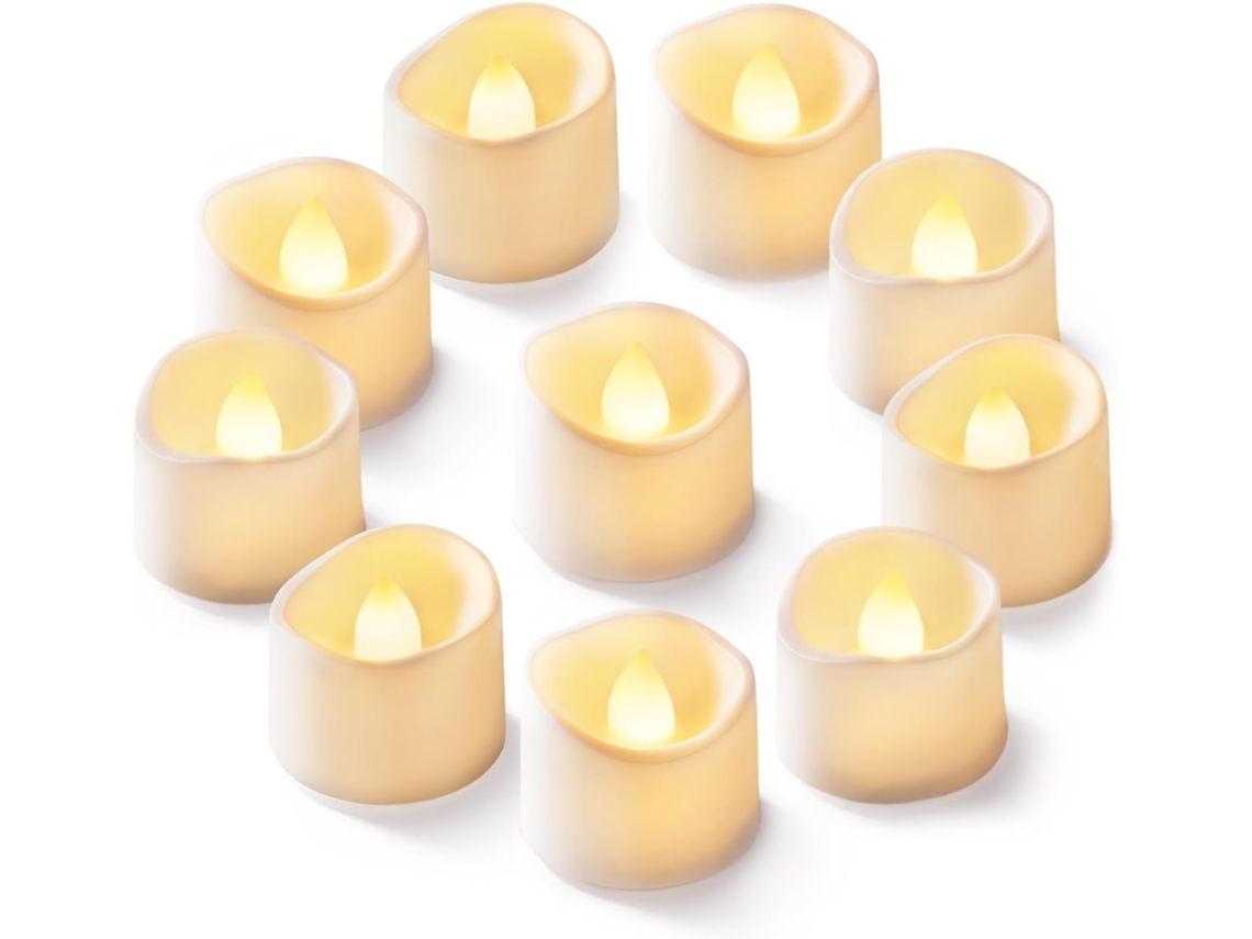 Paquete de 24 velas LED simuladas sin llama que funcionan con pilas, ideales para decoraciones de cumpleaños y bodas.