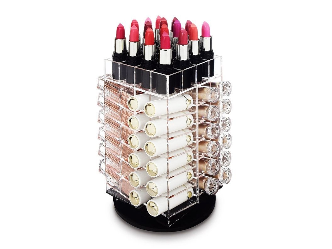 2026-organizador De Labiales Giratorio De Acrílico Premium 2025 Para 64 Labiales Con Compartimentos Ajustables Y Base Rotatoria