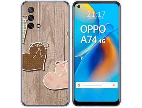 Carcasa Oppo A74 4G TUMUNDOSMARTPHONE Corazones Madera Multicolor